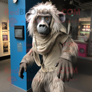 Silver Baboon mascot costume character dressed with a Rash Guard and Scarf clips
