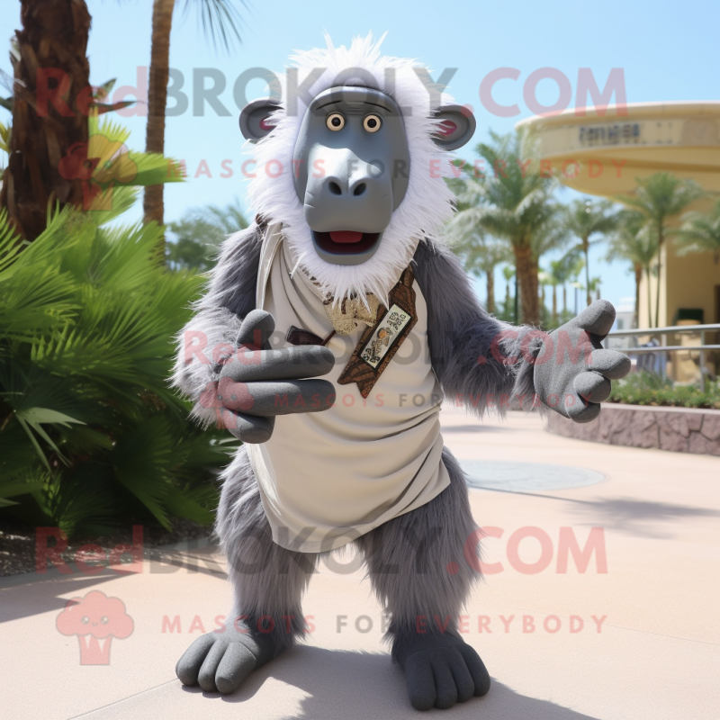 Silver Baboon mascot costume character dressed with a Rash Guard and Scarf clips