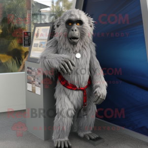 Silver Baboon mascot costume character dressed with a Rash Guard and Scarf clips