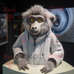 Silver Baboon mascot costume character dressed with a Rash Guard and Scarf clips