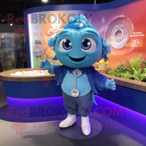 Blue Ceviche mascot costume character dressed with a A-Line Dress and Bracelet watches
