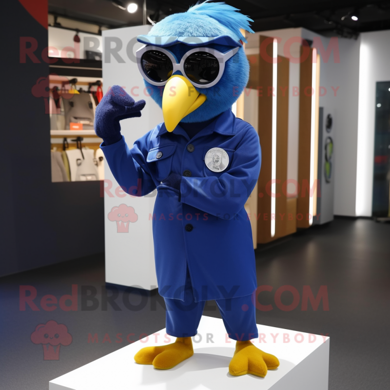 Navy Parrot mascot costume character dressed with a Jumpsuit and Eyeglasses