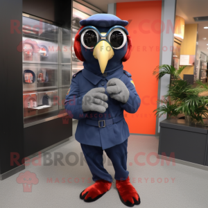 Navy Parrot mascot costume character dressed with a Jumpsuit and Eyeglasses