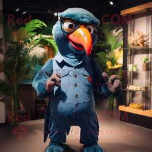 Navy Parrot mascot costume character dressed with a Jumpsuit and Eyeglasses