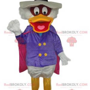 Scrooge mascot with a large white hat and a chic outfit -