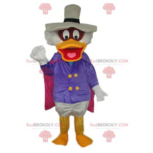 Scrooge mascot with a large white hat and a chic outfit -