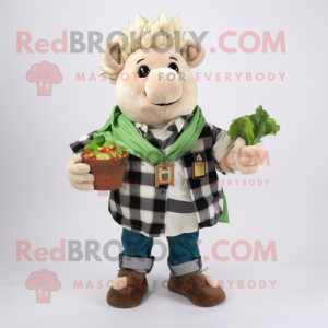 White Caesar Salad mascot costume character dressed with a Flannel Shirt and Necklaces