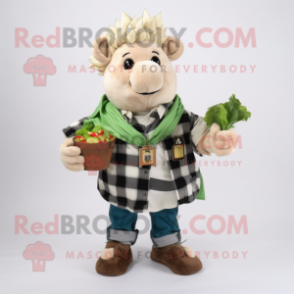 White Caesar Salad mascot costume character dressed with a Flannel Shirt and Necklaces