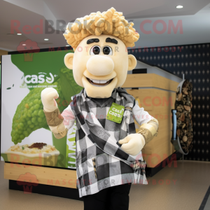 White Caesar Salad mascot costume character dressed with a Flannel Shirt and Necklaces