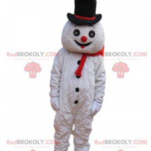 Mascotte de bonhomme de neige amusant avec un chapeau noir -