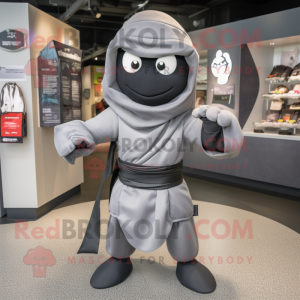 Gray Ninja mascot costume character dressed with a Wrap Dress and Handbags