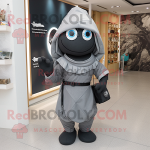 Gray Ninja mascot costume character dressed with a Wrap Dress and Handbags