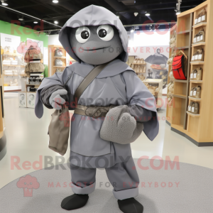 Gray Ninja mascot costume character dressed with a Wrap Dress and Handbags