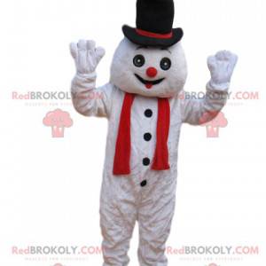 Mascotte de bonhomme de neige amusant avec un chapeau noir -