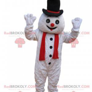 Zábavný maskot sněhulák s černým kloboukem - Redbrokoly.com