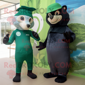 Forest Green Skunk mascot costume character dressed with a One-Piece Swimsuit and Berets
