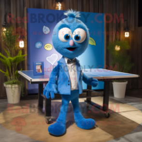 Blue Ping Pong Table mascot costume character dressed with a Dress Shirt and Tie pins
