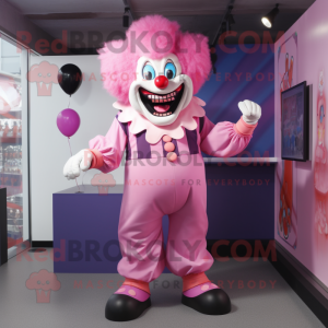 Pink Evil Clown mascot costume character dressed with a Vest and Rings