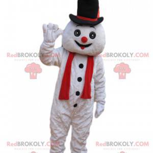 Leuke sneeuwman mascotte met een zwarte hoed - Redbrokoly.com