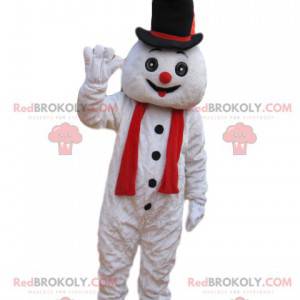 Mascotte de bonhomme de neige amusant avec un chapeau noir -