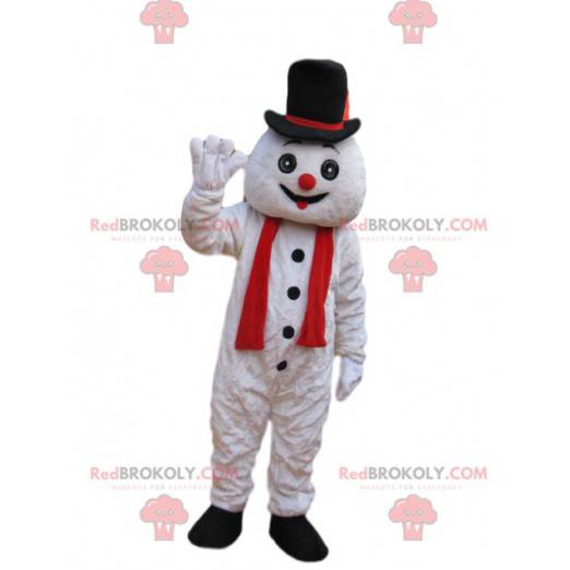 Leuke sneeuwman mascotte met een zwarte hoed - Redbrokoly.com