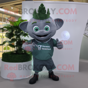 Gray Spinach mascot costume character dressed with a V-Neck Tee and Digital watches