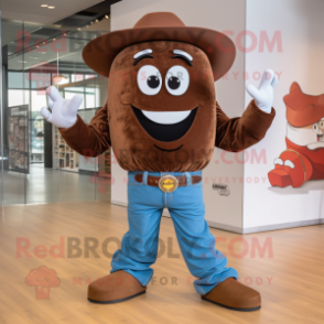 Brown Steak mascot costume character dressed with a Boyfriend Jeans and Shoe clips