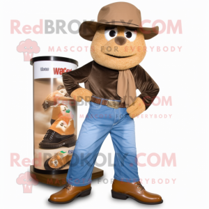 Brown Steak mascot costume character dressed with a Boyfriend Jeans and Shoe clips