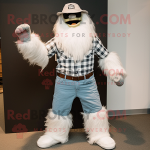 White Sasquatch mascot costume character dressed with a Bootcut Jeans and Cufflinks