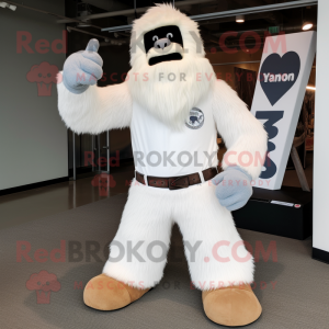 White Sasquatch mascot costume character dressed with a Bootcut Jeans and Cufflinks