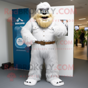 White Sasquatch mascot costume character dressed with a Bootcut Jeans and Cufflinks