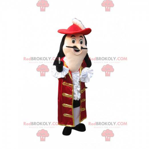 Captain Hook maskot med en sublim rød fløyelsjakke -