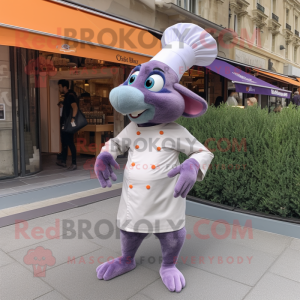 Lavender Ratatouille mascot costume character dressed with a Trousers and Berets