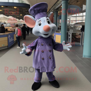 Lavender Ratatouille mascot costume character dressed with a Trousers and Berets