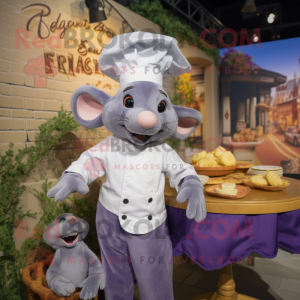 Lavender Ratatouille mascot costume character dressed with a Trousers and Berets