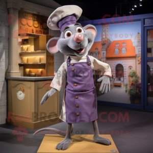 Lavender Ratatouille mascot costume character dressed with a Trousers and Berets