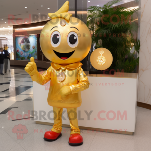 Gold Cherry mascot costume character dressed with a Coat and Bracelet watches