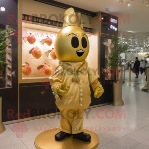 Gold Cherry mascot costume character dressed with a Coat and Bracelet watches