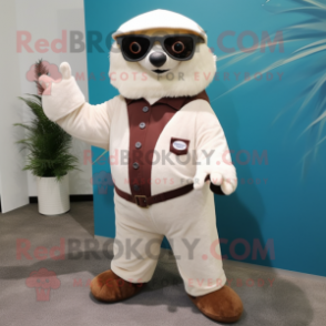 White Sloth mascot costume character dressed with a Corduroy Pants and Eyeglasses