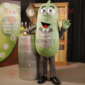 Olive Soda Can mascot costume character dressed with a Dress Shirt and Brooches