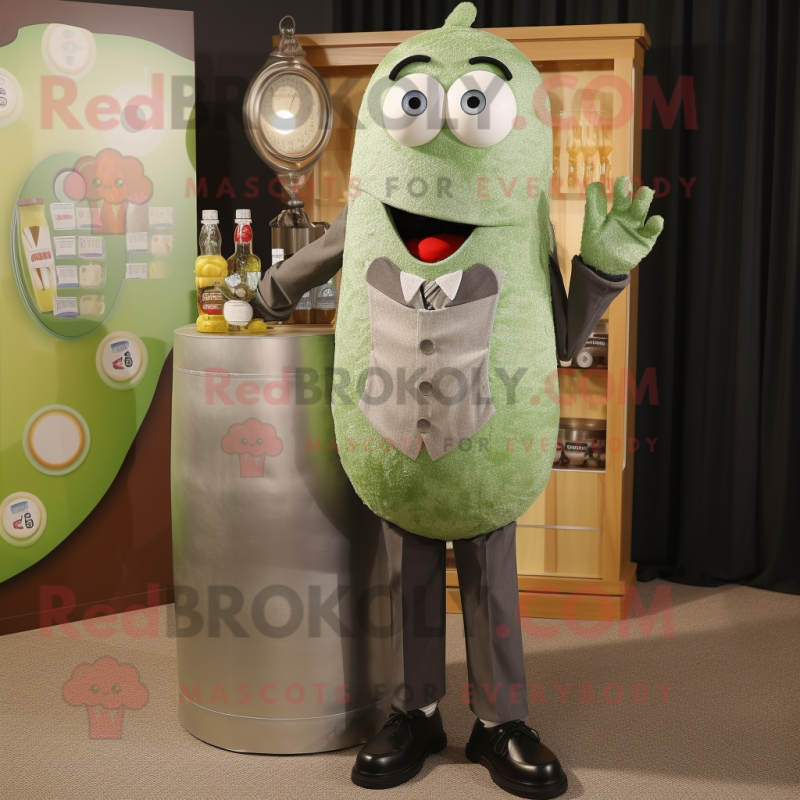 Olive Soda Can mascot costume character dressed with a Dress Shirt and Brooches Olive Soda Can mascot costume character dressed with a Dress Shirt and Brooches