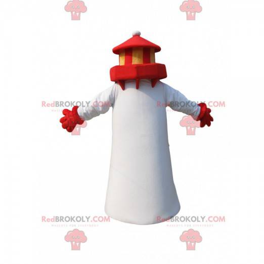 Mascotte witte en rode vuurtoren. Vuurtoren kostuum -