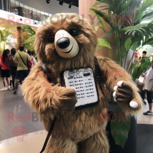 nan Giant Sloth mascot costume character dressed with a Pencil Skirt and Digital watches