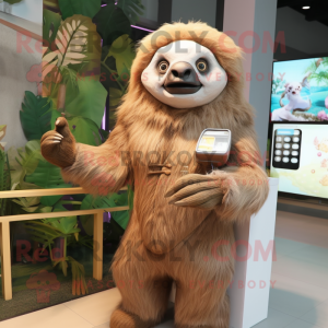 nan Giant Sloth mascot costume character dressed with a Pencil Skirt and Digital watches