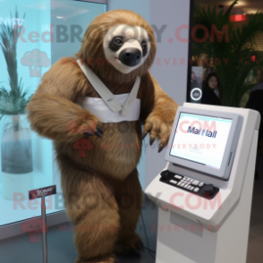 nan Giant Sloth mascot costume character dressed with a Pencil Skirt and Digital watches