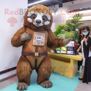 nan Giant Sloth mascot costume character dressed with a Pencil Skirt and Digital watches
