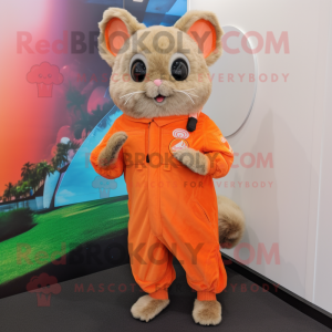 Orange Chinchilla mascot costume character dressed with a Playsuit and Shoe laces