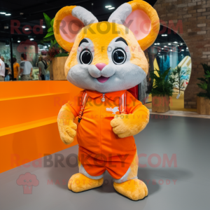 Orange Chinchilla mascot costume character dressed with a Playsuit and Shoe laces