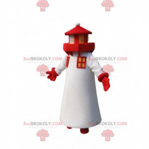 Farol de mascote branco e vermelho. Traje de farol -