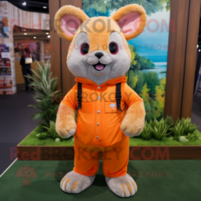 Orange Chinchilla mascot costume character dressed with a Playsuit and Shoe laces